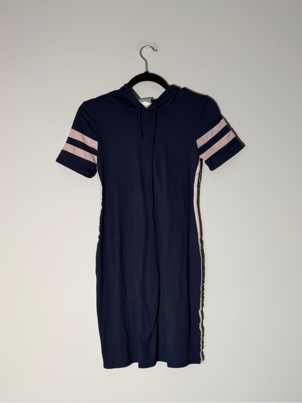 Top Fashion Of NY Navy Hooded Short-Sleeve Dress with Pink Stripe Detail Size S